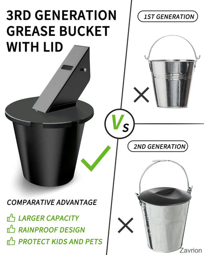 Upgraded Grease Bucket with Lid & Silicone Liner – Father’s Day Gift