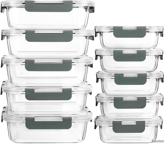 10 Pack Glass Meal Prep Containers with Lids